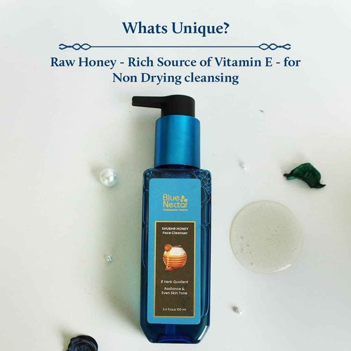 Blue Nectar Kumkumadi Face Oil for Radiant Skin with Natural Herbs (0.33 Fl Oz) & Honey Aloe Vera Detan Face Wash with Natural Vitamin E (3.38 Fl Oz)