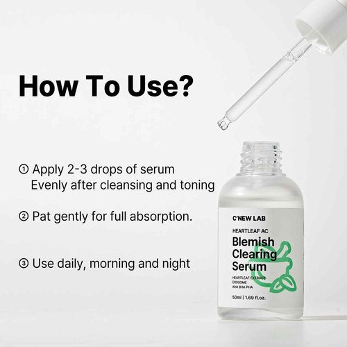 C’NEW LAB Heartleaf AC Blemish Clearing Serum 50ml (1.69 fl.oz.) | Soothing & Skin Texture Refining Serum, Oil Control, Lightweight Essence | Heartleaf Extract, Niacinamide 5%, Korean Skin Care