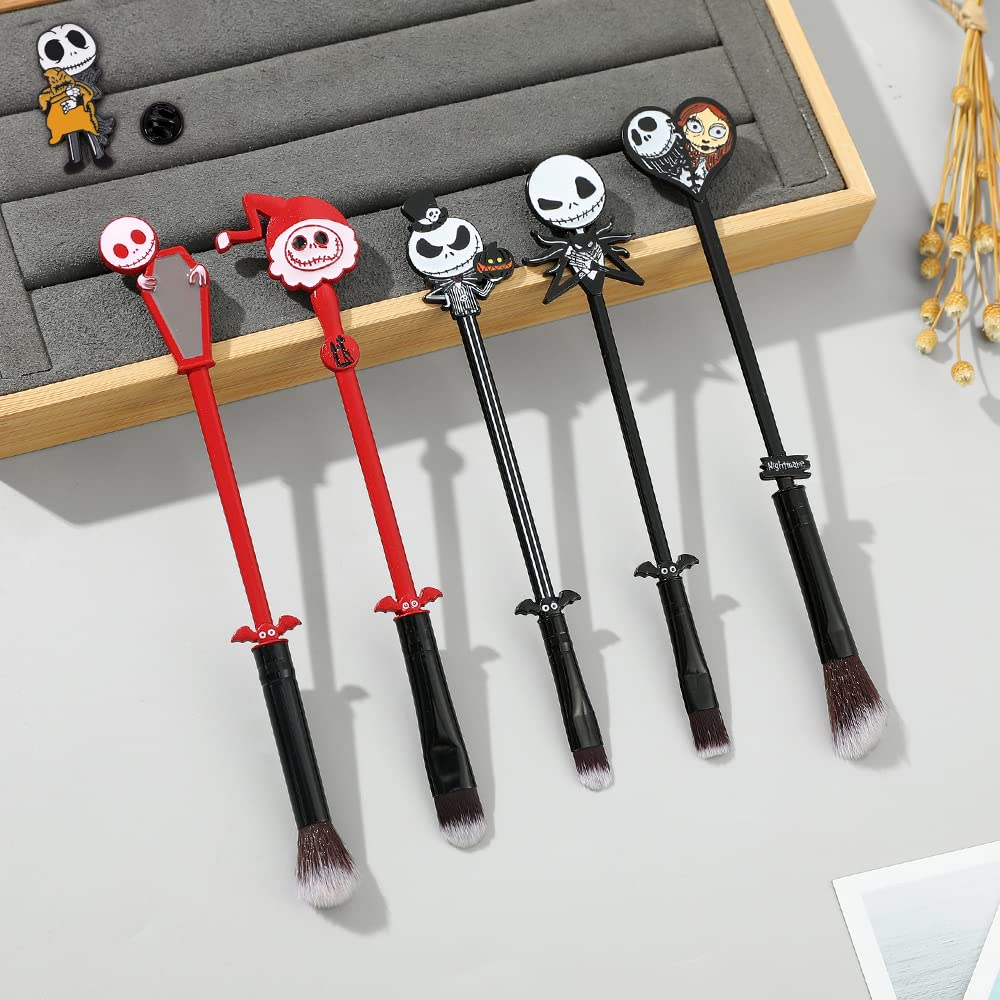 6pcs The Nightmare Before Christmas Makeup Brushes Corpse Bride Anime Makeup Brush Set Jack Skellington Eyeshadow Brushes Halloween Make Up Kit (5PCS Set -1) (6PCS)