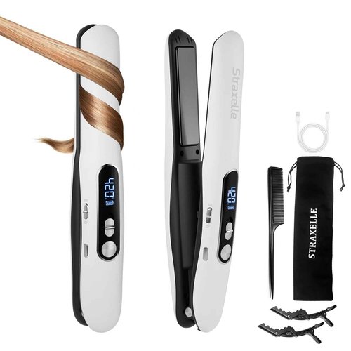 Straxelle Mini Flat Iron Hair Straightener, 2 in 1 Cordless Hair Straightener and Curler for Travel, 5000mAh Rechargeable Straighteners, 350°F-420°F Portable Flat Iron for Women