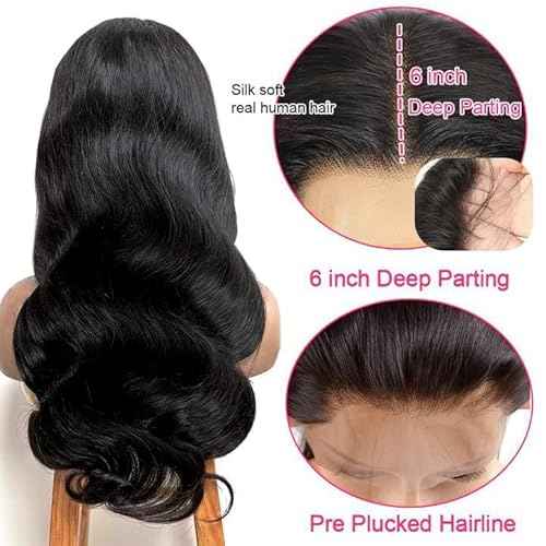 13X6 Lace Front Wigs Human Hair 22 Inch Body Wave Human Hair Wig HD Lace Frontal Glueless Wigs Human Hair Pre Plucked Bleached Knots with Baby Hair 180% Density Natural Color