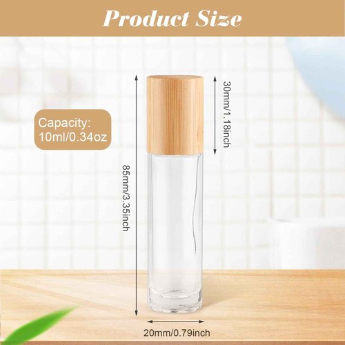 Mirrline 20 Pcs 10ml/0.34oz Roll On Bottles Clear Glass Essential Oil Roller Bottle Refillable Perfume Sample Bottles with Bamboo Lids & Stainless Steel Roller Ball -1 X Opener & 2 X Pipettes