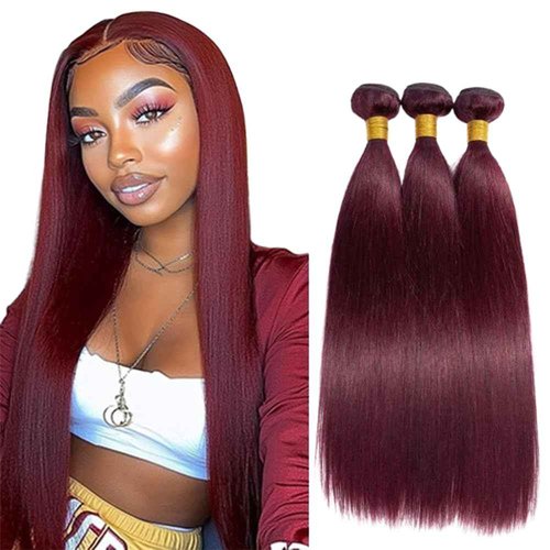 BilltiiWW 99j Human Hair Straight Bundles Wine Red Human Hair Burgundy Bundles Brazilian Weave Wet and Wavy Soft Silky for Woman 8 10 12 Inch