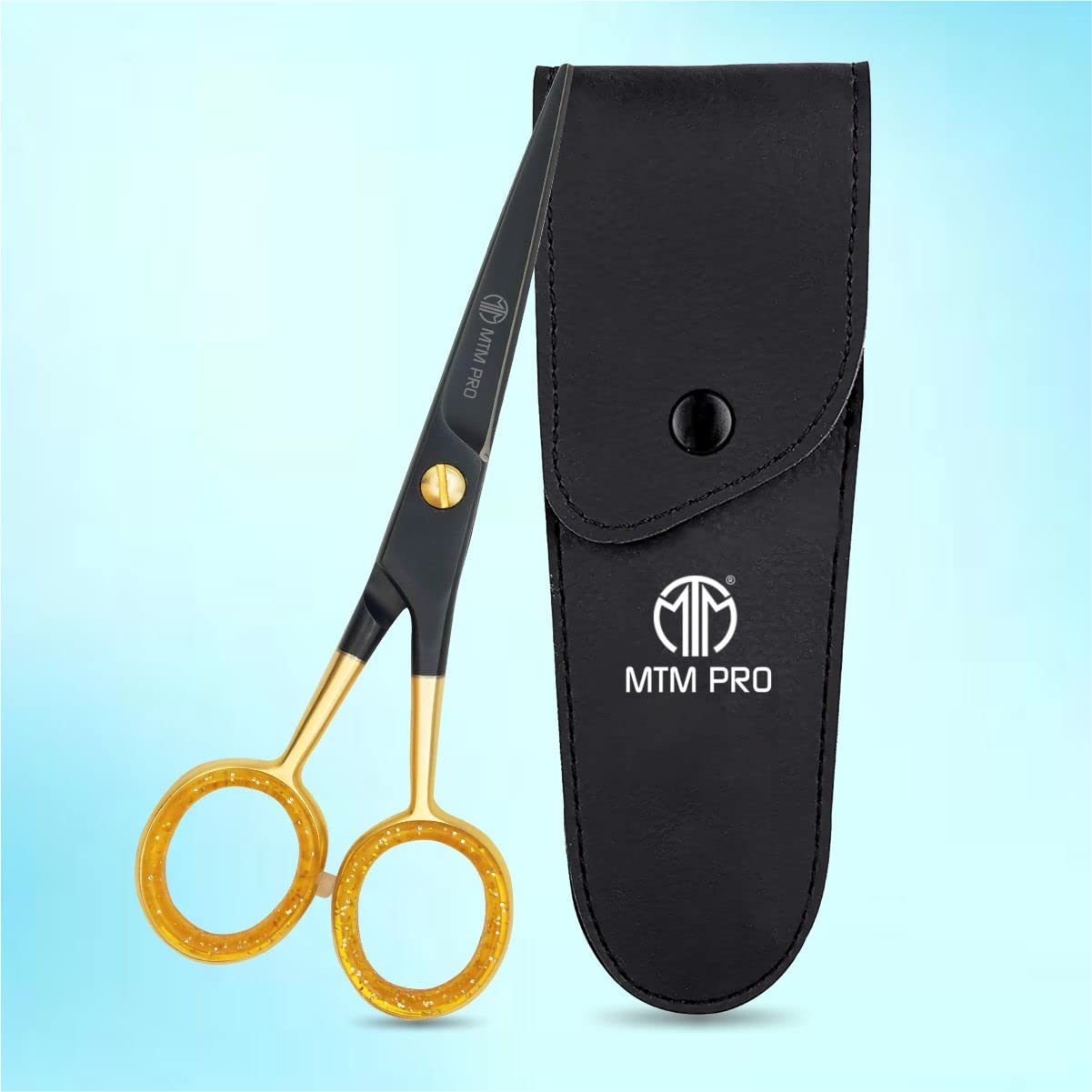 MTM PRO Professional Beard & Mustache Scissors with Mustache Comb Grooming kit for Men Beard Trimming Scissors, Small Grooming Scissors Men, Mustache & Beard Scissors (Black, Gold, 5 inches)