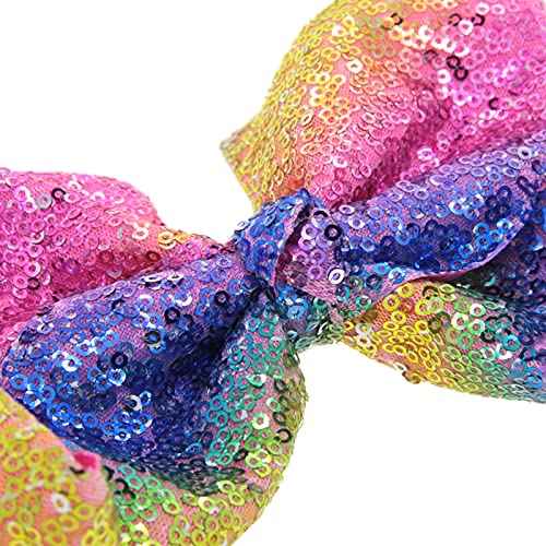 Hair Accessories: 8 Inch Large Sequin Bows and Alligator Clips for Women, Teens, and Girls (Gold)