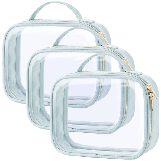 PACKISM TSA Approved Toiletry Bag - Large Opening Clear Makeup Bags with Handle, Clear Toiletry Bags Fit Carry on Travel Essentials, Quart-sized Clear Travel Bags for Toiletries, Grayish Blue