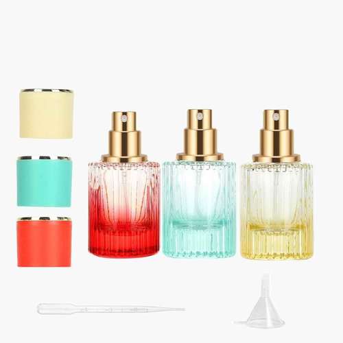 PLINNILUY 3 Pcs 30ml/1oz Empty Perfume Spray Bottles, Refillable Perfume Spray Bottles, Glass Fine Mist Atomizers, Gradient Color Travel Fragrance Containers for Perfume and Cologne(B)