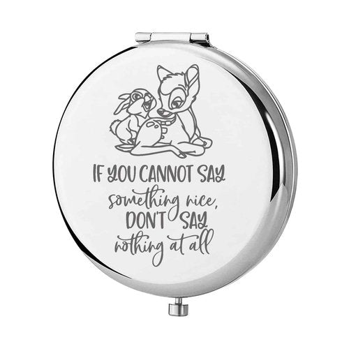 KEYCHIN Bambi and Thumper Pocket Mirror - Deer Fans Gifts 'If You Can't Say Something Nice' Compact Makeup Mirror (Silver)