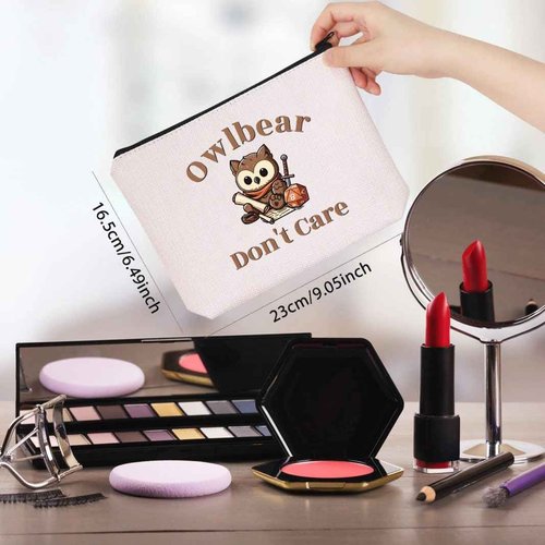 WCGXKO BG3 Gift for Game Owlbear Don't Care Zipper Pouch Makeup Bag (B-Owlbear), beige