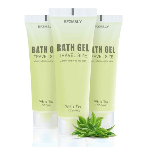 BFZMSLY 100 Pack Bulk Travel Size Body Wash, 1oz Tubes, White Tea Scent, Mini Shower Gel for Hotel Guests, TSA Approved Toiletries, Individually Sealed for Airbnb, Vacation Rentals