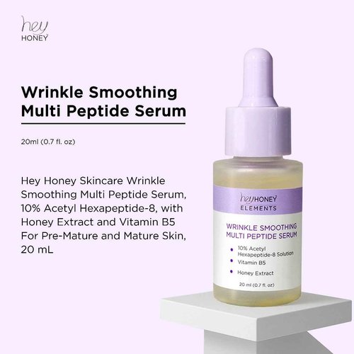 Hey Honey Wrinkle-Smoothing Multi-Peptide Serum | 10% Acetyl Hexapeptide-8 + Honey Extract & Vitamin B5, Visibly Reduce Fine Lines & Expression Wrinkles | 0.67 fl oz (20 mL)