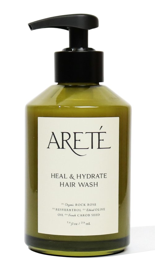 ARETÉ Heal & Hydrate Hair Wash Shampoo for Men & Women, Hydrating Shampoo with Carob Seed, Organic Rockrose, Resveratrol & Olive Oil for Strength Softness & Moisture, Made in USA, 7.4oz