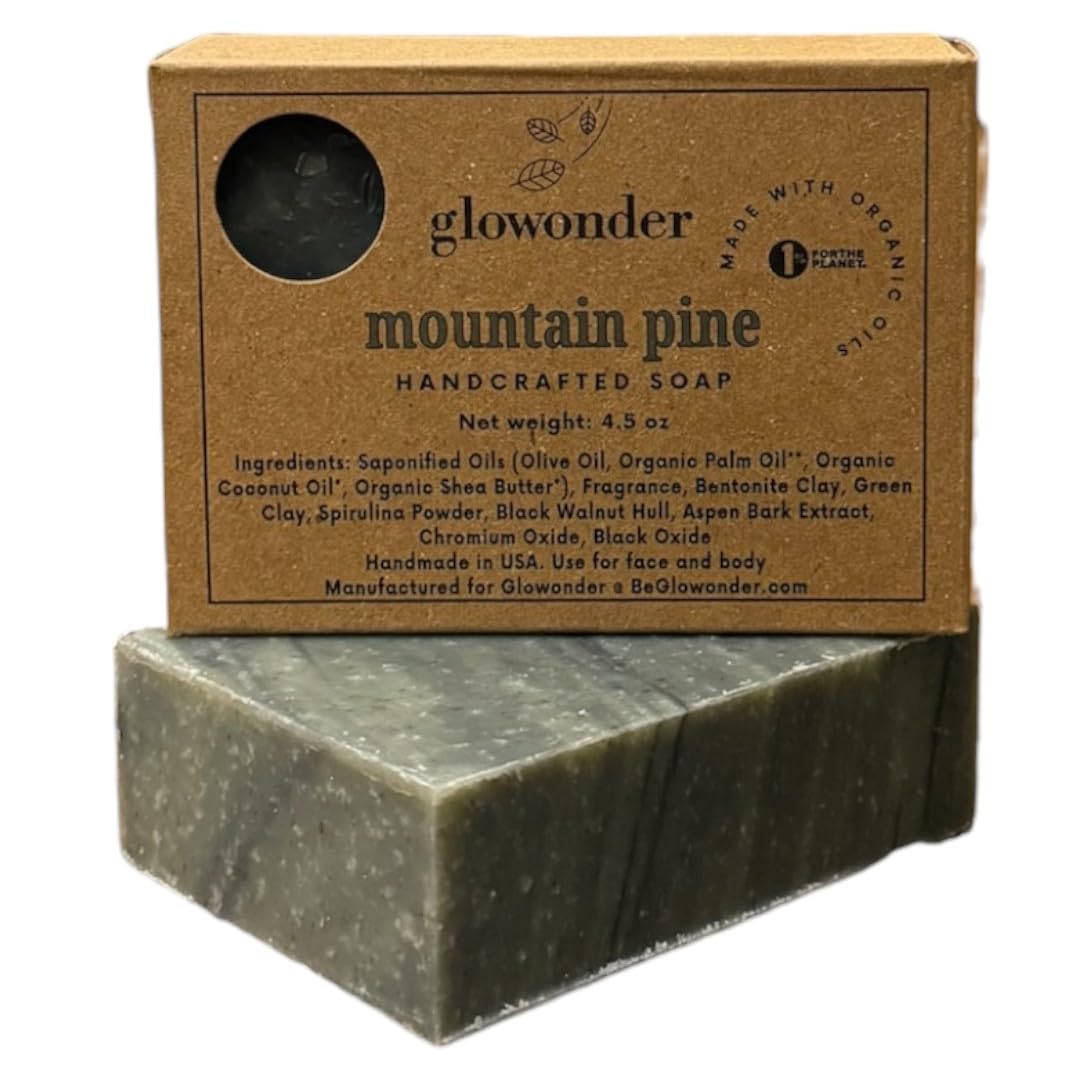 Glowonder 1 Pack Mountain Pine Handmade Organic Bar Soap for Face and Body - Moisturizing, All-Natural, Cruelty-Free - Botanical Ingredients - Shower, Bath, Hand Soaps, Gifts - 4.5 oz