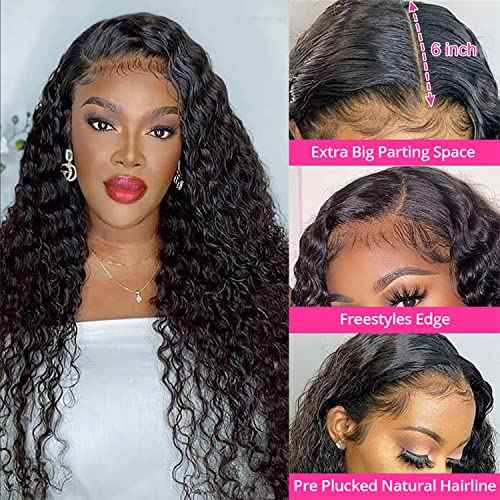 13x6 HD Transparent Lace Front Wigs, 180% Density Water Wave, Unprocessed Brazilian Virgin Human Hair, Soft and Natural, Medium Cap Size