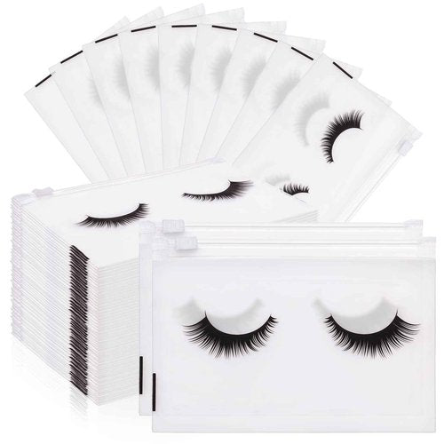 Noverlife 100PCS Eyelash Makeup Bags - Waterproof Plastic Makeup Bags with Zipper, Toiletry Pouch Cosmetic Bags for Clients
