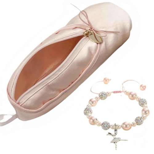 CECKQUE Ballet Dance Shoe Makeup Bag For Little Girls, Ballerina Slipper Makeup Pouch Bag, Ballet Pointe Shoes Gifts (Pink-BT1)