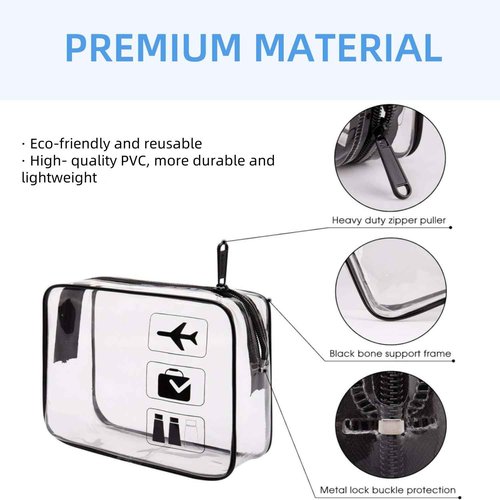 TSA Approved Clear Toiletry Bag, 2 Pack Toiletry Bag wih Zippers, Quart Size Travel Makeup Cosmetic Bag Organizer, Portable Travel Makeup Pouch Carry on Cosmetic Bags for Women Men (Black)