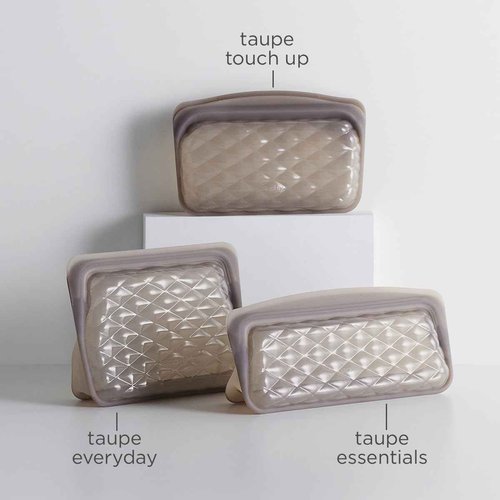 Stasher Premium Silicone Reusable Makeup Touch-Up Bag, Taupe, Beauty & Travel Toiletry Bag, Storage Bag Organizer, Dishwasher & Heat Safe, TSA Friendly, BPA Free, Leak-free, Eco Friendly, 12 Oz