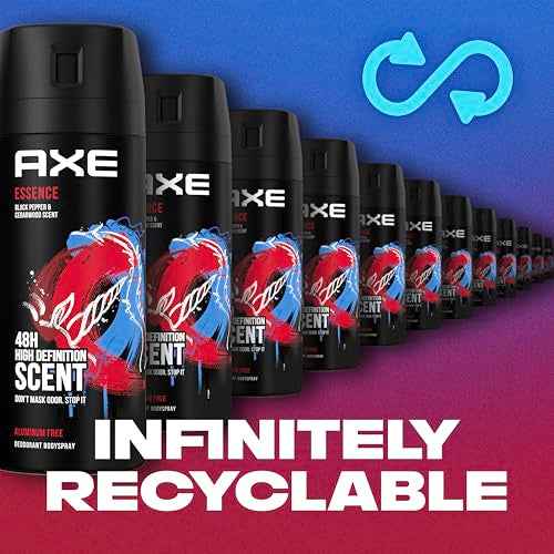 AXE Body Spray Deodorant for Long Lasting Odor Protection Essence Black Pepper & Cedarwood Men's Deodorant Formulated Without Aluminum 4oz 4 Count