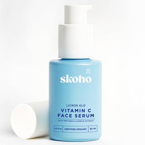 SKOHO Organic Vitamin C Face Serum with 98.932% Naturality | Reduces dark spots & Hyper Pigmentation | Licorice, Natural Peptides, Vitamin C | 30ml, Natural