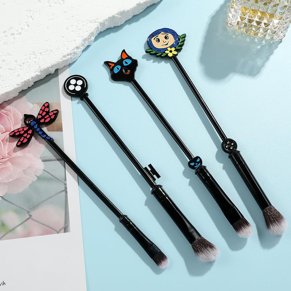 Anime Coraline Makeup Brushes Set - Metal Horror Movie Figure Makeup Brushes Halloween Cartoon Eyeshadow Brush For Women Girls Gift