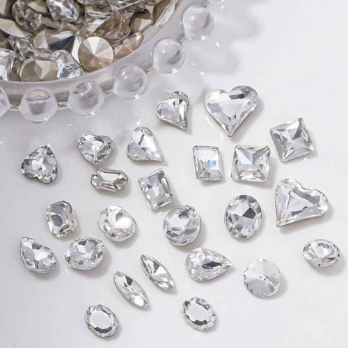 48Pcs Mix Clear White Nail Rhinestones Nail Charms,3D Heart Butterfly Nail Gems Charms for Nails Luxury Shiny Star Flower Nail Crystals Nail Charm for Women Nail Designs Nail Supplies Nail Accessories