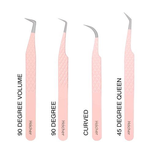 HAICHER Fiber Tip Grip Lash Tweezers for Eyelash Extensions, Set of 4 Pcs Volume Boot 90 Degree Tweezers Eyelash Extension
