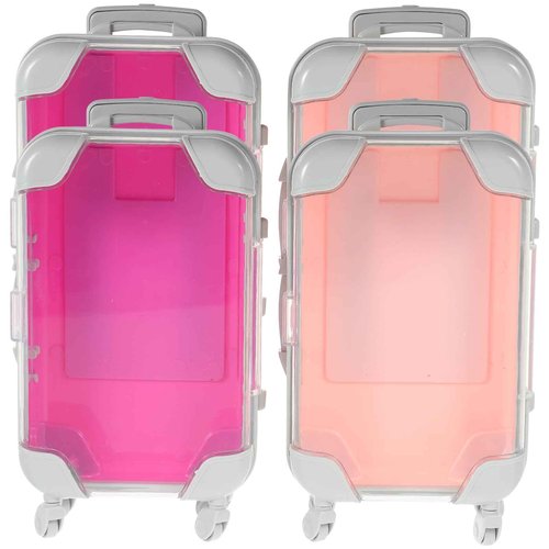 VILLCASE Mini Suitcase Party Favor Box 4pcs - Small Plastic Eyelash Storage Cases - Cute Travel Luggage for Candy Jewelry False Lashes Makeup Organizer Pink & Rose Red