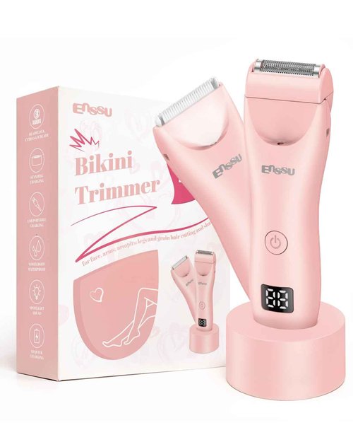 ENSSU 2in 1 Bikini Trimmer Electric Razors for Women with LED Light，Rechargeable Body Pubic Hair Trimmer Women with LCD Display, Lady Shaver for Leg/Arms/Bikini,Waterproof, Gift for Woman