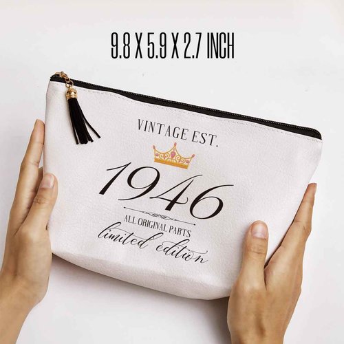 Pykfrhh 80th Birthday Gift Women Friendship Best Friend Gift Grandma Mom Sister Aunt Funny Cosmetic Bag Travel Amenity Bag Makes The World a Better Place Since 1946 Birthday Gift from Grand.