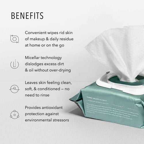 HydroPeptide HydroActive Cleanse, Micellar Facial Cloths, Gently Cleanses Skin, Hydrating and Nourishing, 30 Count