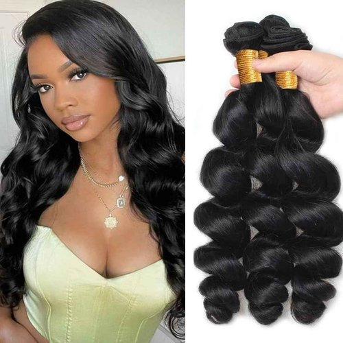 Ladiaryf Loose Wave Bundles Human Hair Short Brazilian Virgin Human Hair Bundles Loose Wave Natural Black Color Can Be Dyed and Styled Total 300g 10 10 10 Inch