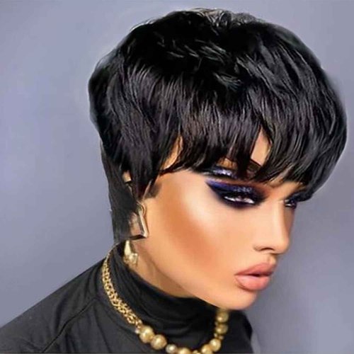 Pixie Wigs for Black Women Human Hair Short Curly Pixie Cut Wig For Black Women Full Machine Made Glueless None Lace Front Wig Pixie Curly Black