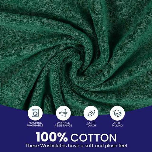 Linteum Textile Supply Premium 12x12 Washcloth (Hunter Green) – 100% Ring Spun Cotton Zero Twist Towels | Absorbent, Quick Dry, Durable for Bathroom, Spa, Gym (12 Pack)