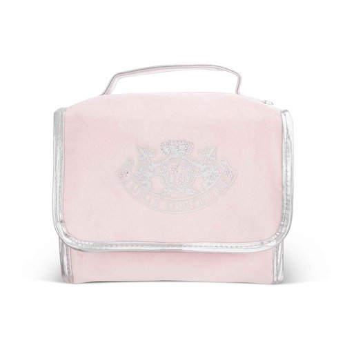 Juicy Couture Pink Makeup Bag Cosmetics Organizer Travel Essentials Hanging Hook Silver Terroir Dog Rhinestone Crown Velour