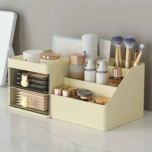 Makeup Organizer With 2 Drawers, Countertop Organizer For Vanity, Bathroom Organizers And Storage, Bathroom And Bedroom Desk Cosmetics Organizer For Skin Care, Brushes, Eyeshadow, Lotions (Pink)