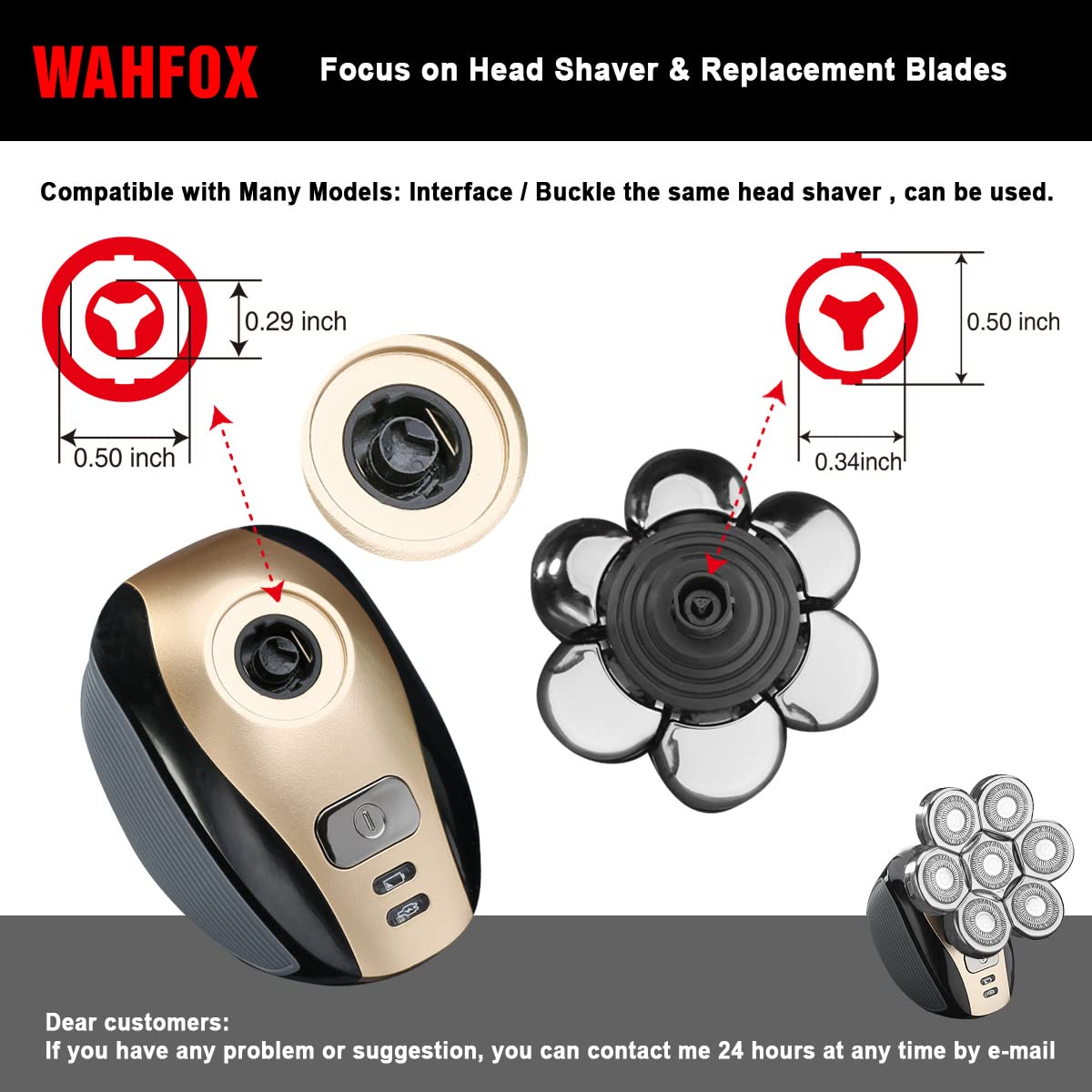 WAHFOX Universa 7 Heads Shaver Replacement Head for Head Shaver, and many Brands Head Shaver 7 Blades 7D Replacement Shaver Head Blade 7 Heads Shaver Head (Silvery)