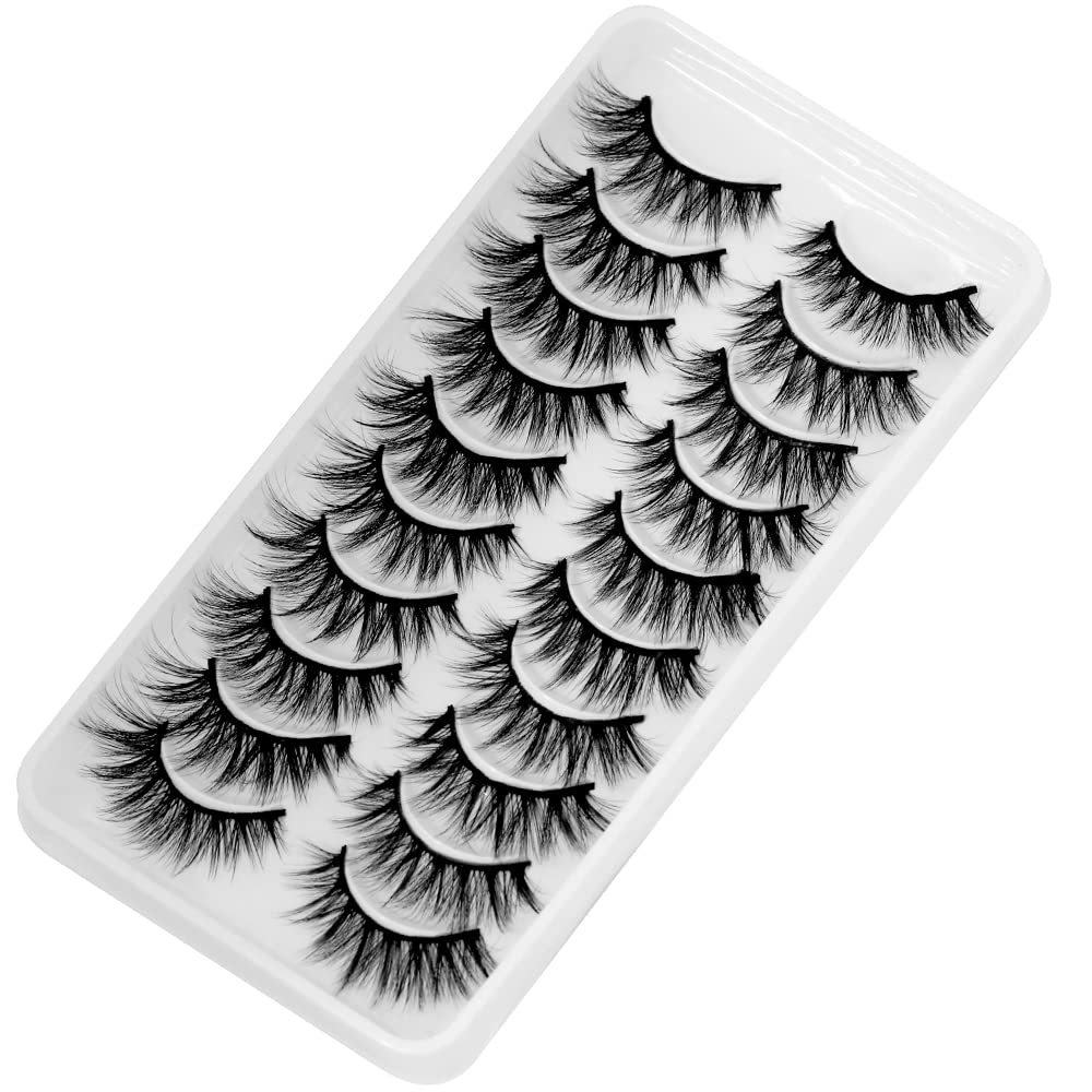 BlueSmurfs False Eyelashes Cat Eye Lashes Bulk Faux Mink 3D Fluffy Christmas Fake Eyelashes Volume 10 Pairs Pack