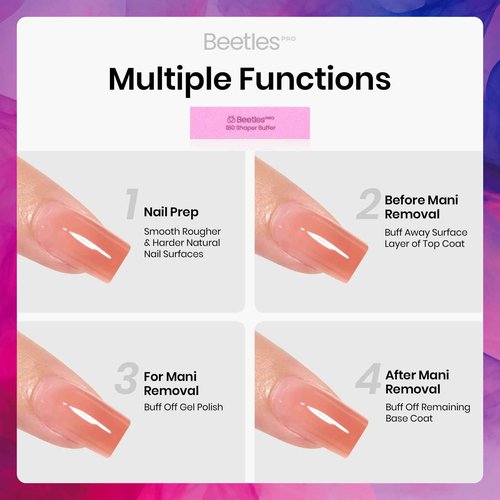 Beetles Pro Nail Buffer Sanding Block 50 Pcs 180 Grit Polisher Buffing File 4 Sides Nail Files Pink Art Pedicure Manicure File for Acrylic Nails and Natural Nails