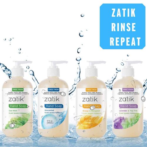 Zatik Naturals - Liquid Hand Soap, Unscented, Moisturizing Handwash, Grey Water Safe,12 fl oz (Pack of 6)