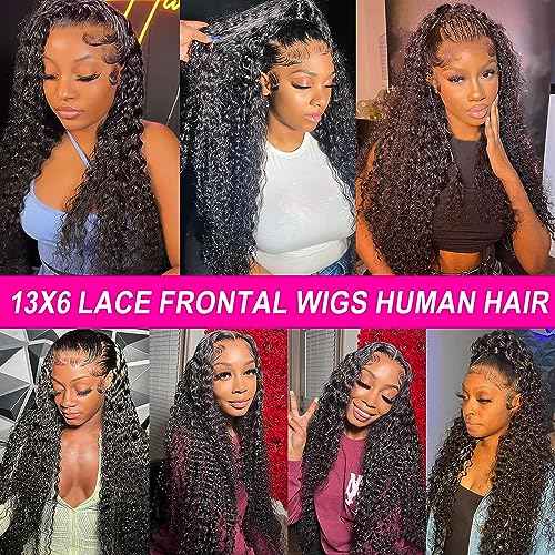 26 Inch Deep Wave 13x6 HD Transparent Lace Front Wigs Deep Curly Lace Frontal Glueless Wigs Human Hair Pre Plucked with Baby Hair Natural Hairline Wet and Wavy Wigs180% Density