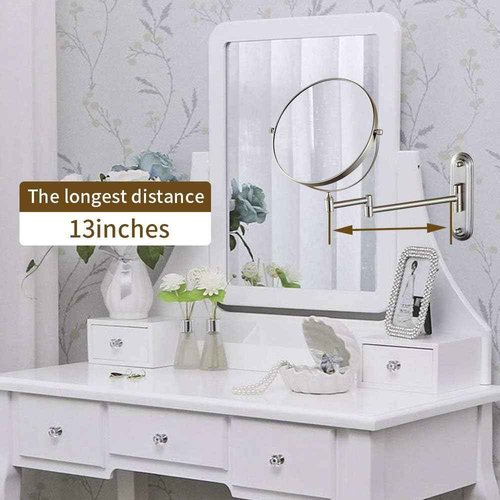 Gecious Wall Mounted Makeup Mirror Nickel, Double Sided with 10X Magnification,Wall Mount Vanity Mirror for Bathroom, 360 Swivel