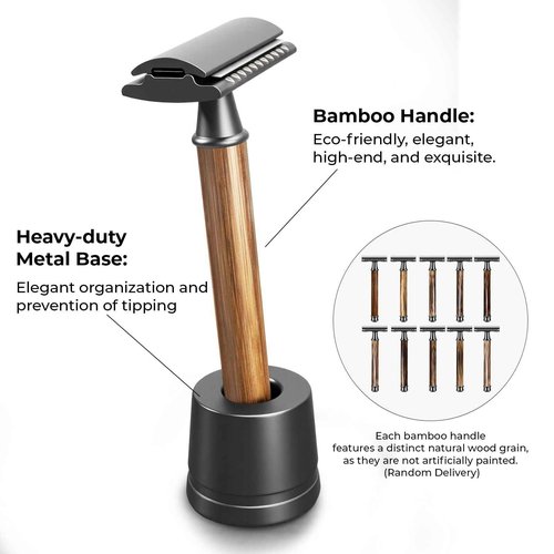 Wyklaus Double Edge Safety Razor: Premium Metal Single Blade Face Razor for Men & Women, Eco-Friendly Bamboo Handle & 10 Double Edge Blades