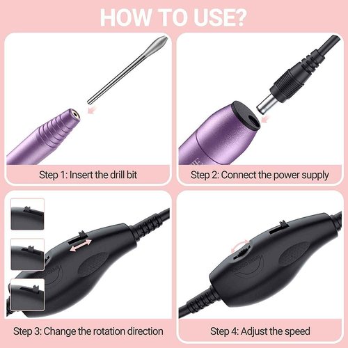 MelodySusie Portable Electric Nail Drill with 10Pcs Diamond Sanding Bit Set with 40pcs Sanding Bands
