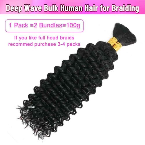 100 Percent Human Braiding Hair for Boho Braids 110g Curly Boho Hair for Braiding Deep Wave Bulk Bohemian 100% Human Hair for Micro Braiding Wet and Wavy No Weft 2 Bundles Natural Color 18 Inch