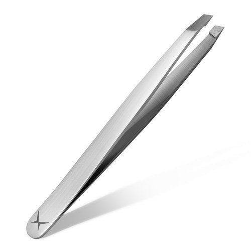 Slanted Stainless Steel Tweezers for Men & Women - Precision Eyebrow Tweezers for Facial Hairs, Strong Grip, Fine Tip, Professional Tweezer for Plucking & Grooming (Classic Stainless)