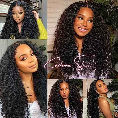 26 Inch Wear and Go Glueless Wigs Pre Plucked 200% Density Deep Wave Lace Front Wigs Human Hair for Women Transparent Closure Wigs Natural Color