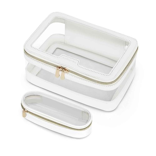 Aniborsa Clear Makeup Bag, Travel Clear Cosmetic Bag and Makeup Brush Bag, Transparent Portable Makeup Case, Waterproof Toiletry Bag with Zipper for Women, White