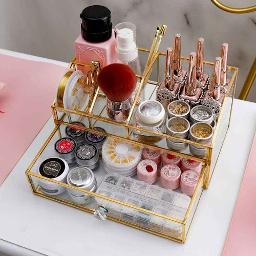 L-Lei Cosmetics Storage,Clear Glass Makeup Brush Holder, Cosmetic Storage for Holding Brushes Nail Polish Lipstick, Dresser Desktop Decorative
