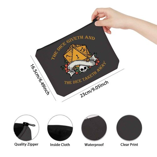 D&D Gamer Gift The Dice Giveth and The Dice Taketh Away DM Bag of Holding Zipper Pouch Gamer Dice Bag (TAKETH AWAY)